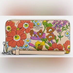 COACH Floral Leather Zip Wallet with Silver Hardware